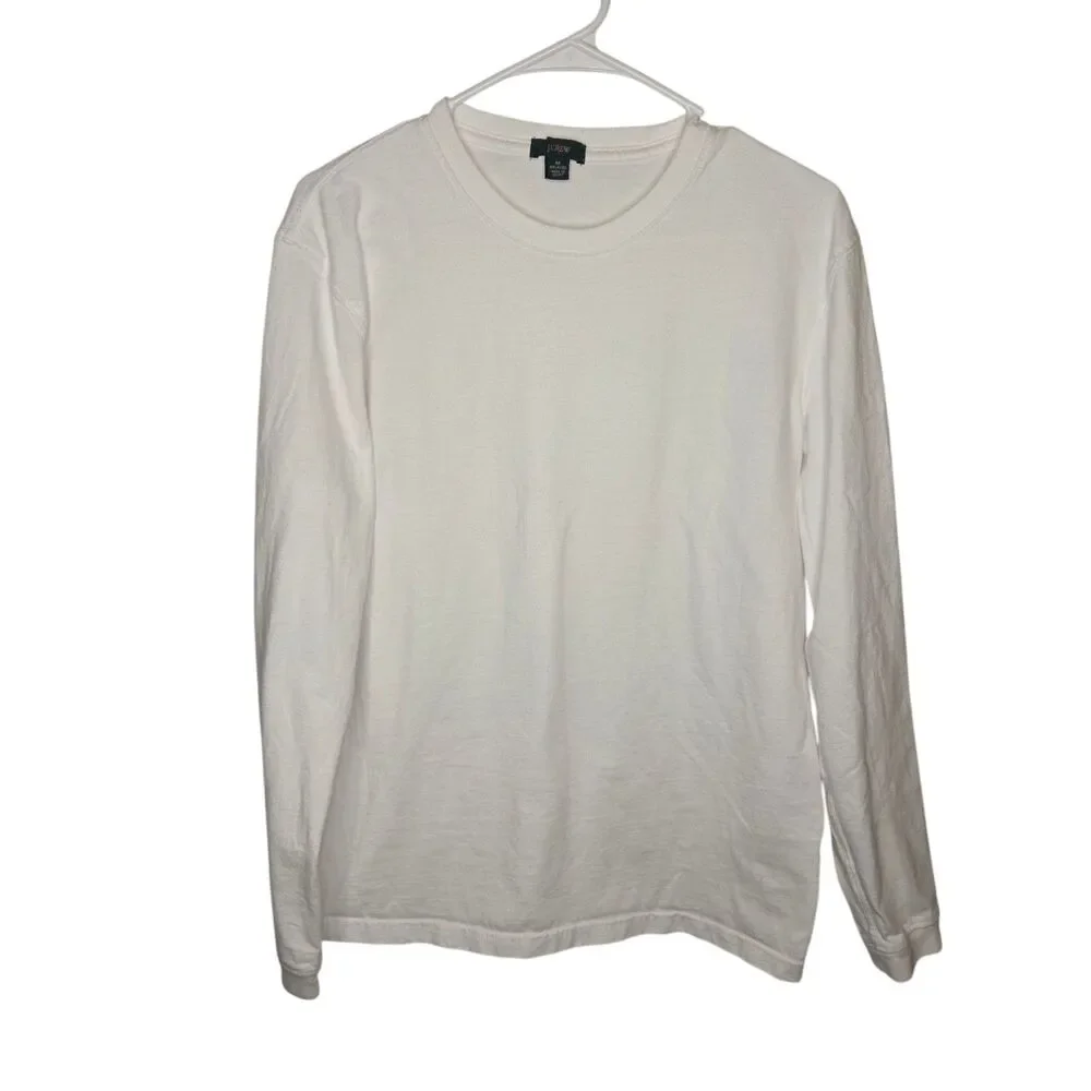 J.Crew Men’s Medium Relaxed Long-Sleeve Premium-Weight Cotton T-Shirt White BS24